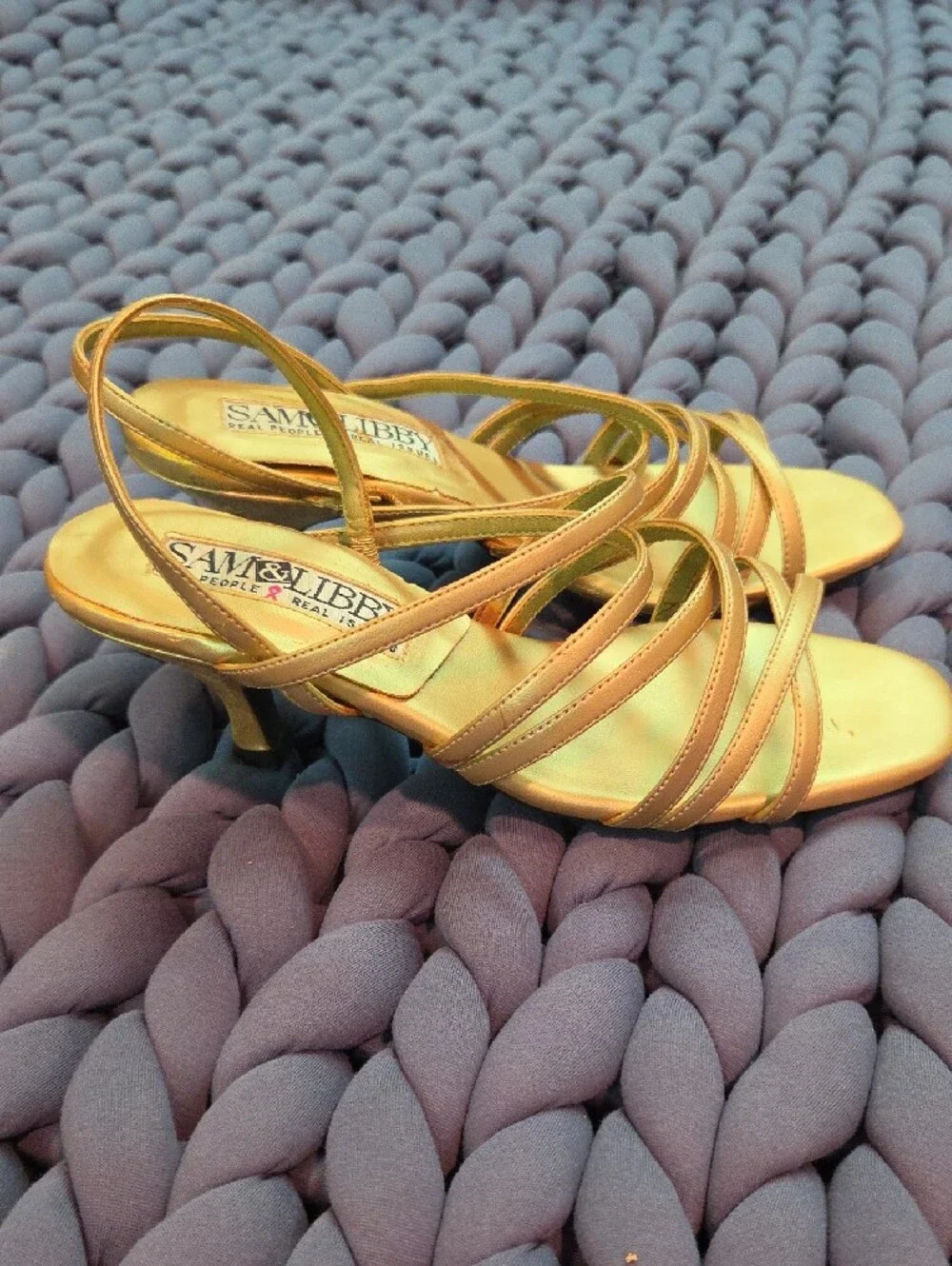 Sam & Libby Metallic Gold Strappy Kitten Heal